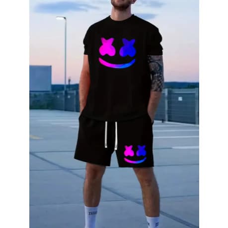 Conjunto Camiseta Oversized Neon + Short Tactel Colorido Gym Masculino Flanelado
