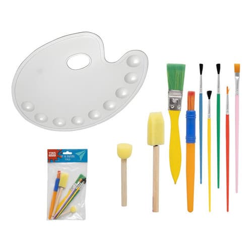 2 Batedores 6 Pincéis Pintura 1 Paleta Godê Plástico Escolar