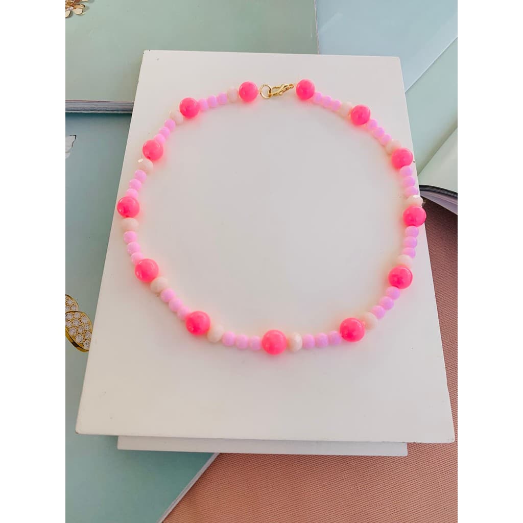 Colar de miçangas rosa candy colors barbie colares infantil