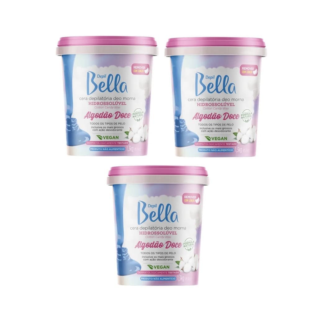 Depil Bella Cera Hidrossolúvel Vegan Algodão D. 1,3kg Kit3un