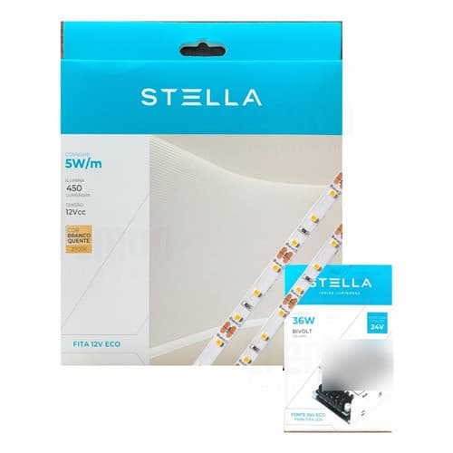 Fita Led Profissional Eco 5w/m Ip20 12v Fonte Inclusa Stella
