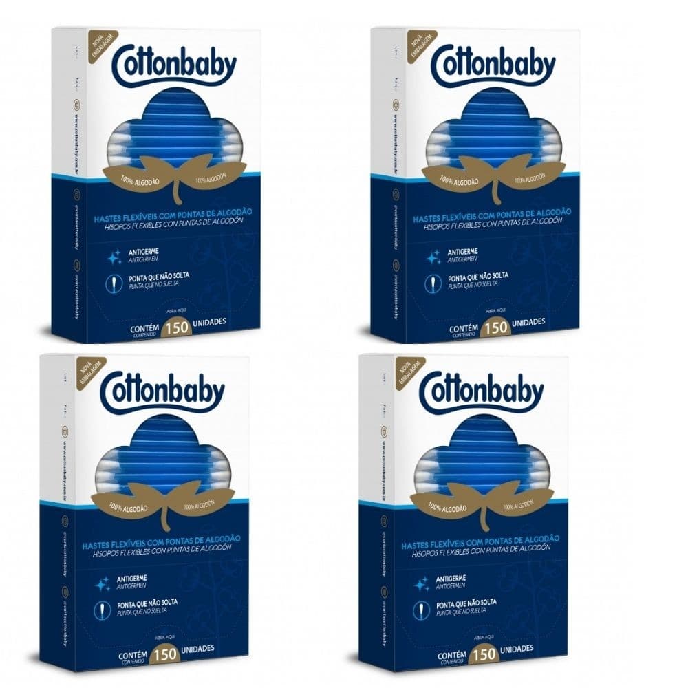 4 Cartuchos Haste Flexível Cottonbaby Antigerme 75 unidades