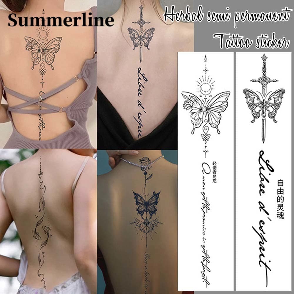 Adesivo De Tatuagem Falsa De Alfabeto Temporário De Longa Duração-Flor À Prova D'água Borboleta Costas Arte Corporal Dec
