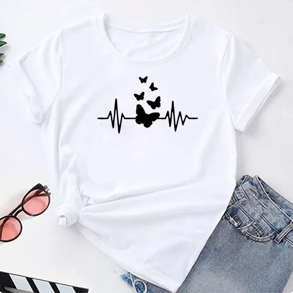 T-shirt Blusa Feminina Linda Batimentos Butterfly Medicina Camiseta Feminina Camisa