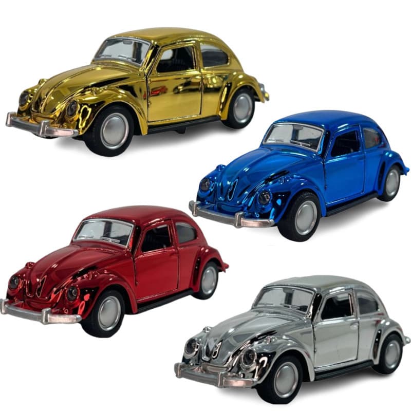 Carrinho Carro Fusca Dourado Prata Metalico Colção Dubai Miniatura Fricção Detalhado