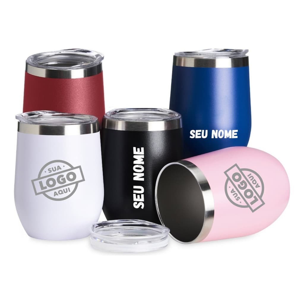 Kit 10 Copos Térmico Cuia 360ml Personalizado Parede Dupla Aço Festa