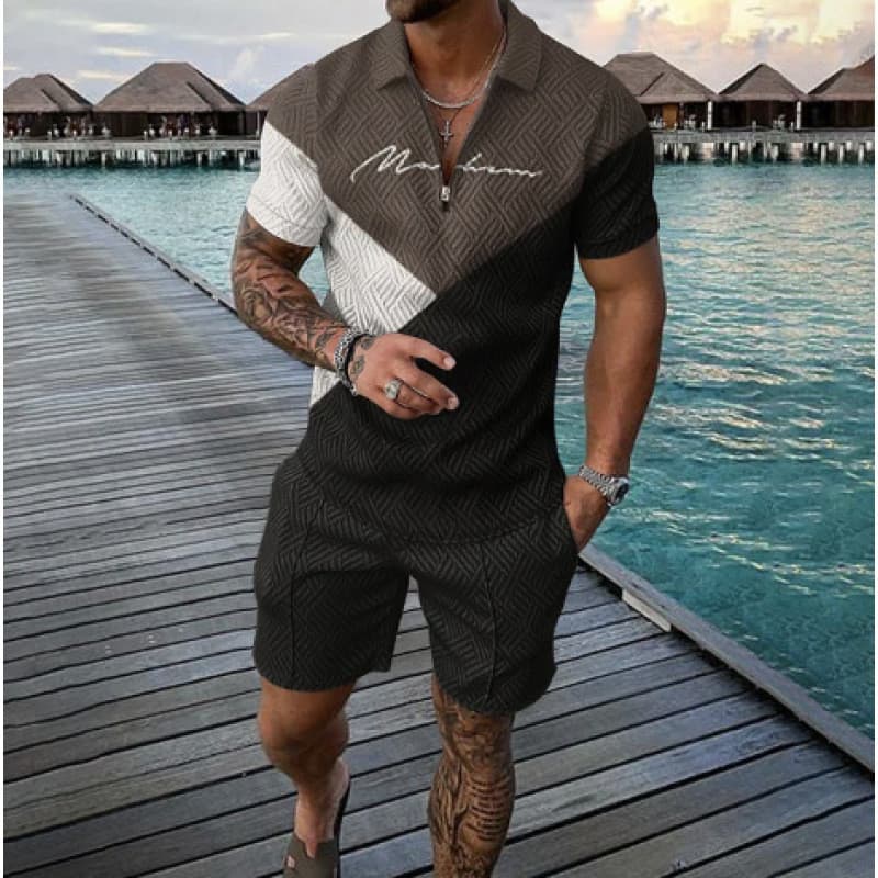 Novos Shorts de manga curta de duas peças esportes Casual terno masculino
