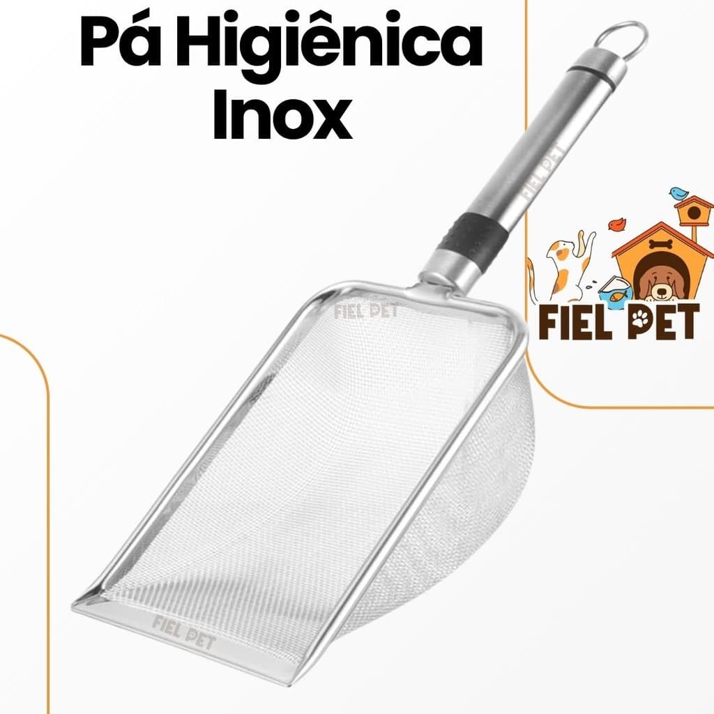 Pá Higiênica para Caixa de Areia Gatos Aço Inox Resistente Peneira de Limpeza Pet