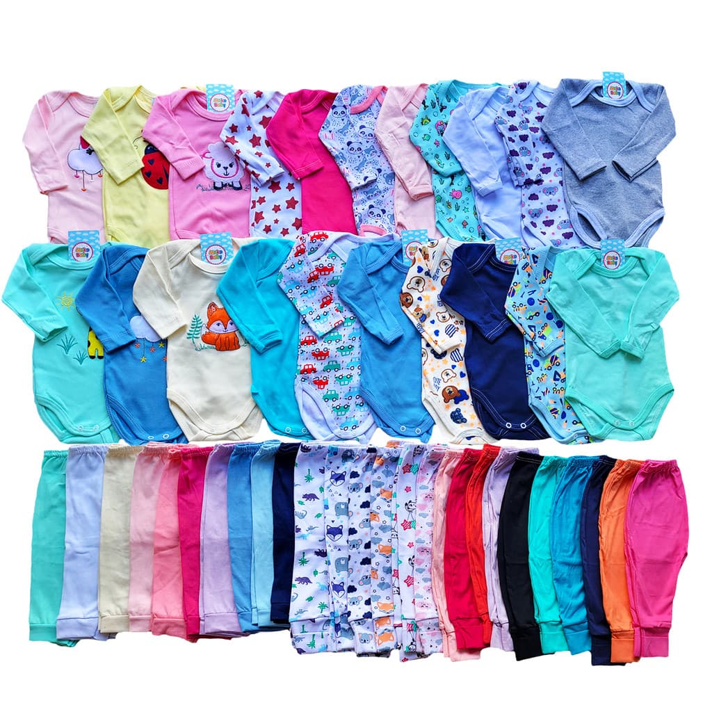 Kit 14 peças Enxoval Bebê Menino e Menina Body Manga Longa Calça Mijão 100% Algodão