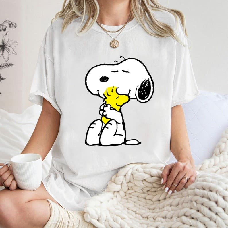 [Camiseta Premium Algodão Puro]LA Camiseta Verão das mulheres manga curta bonito Oversized Snoopy#26