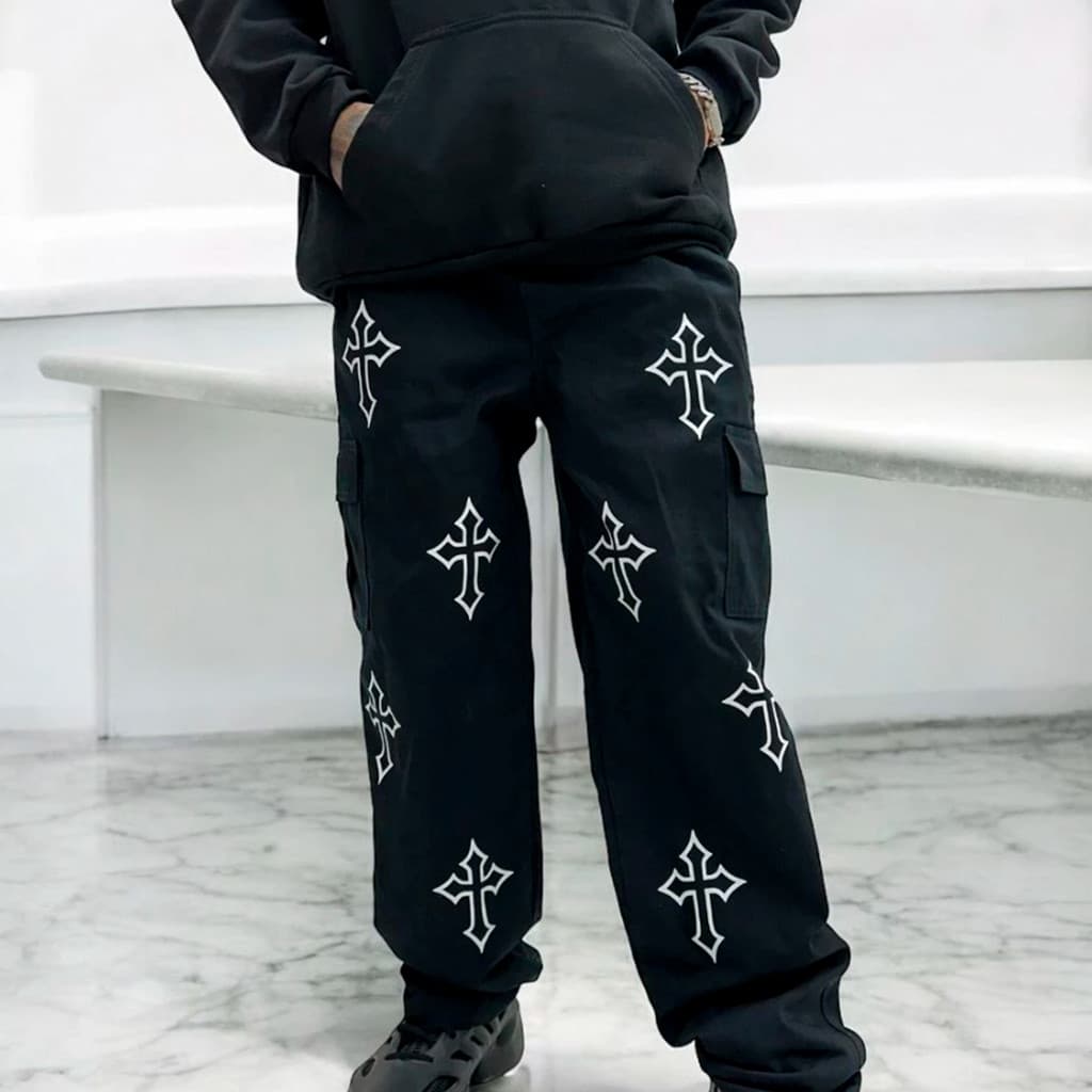 Calça Cargo Cruz Crucifixo Trap Streetwear Unisex