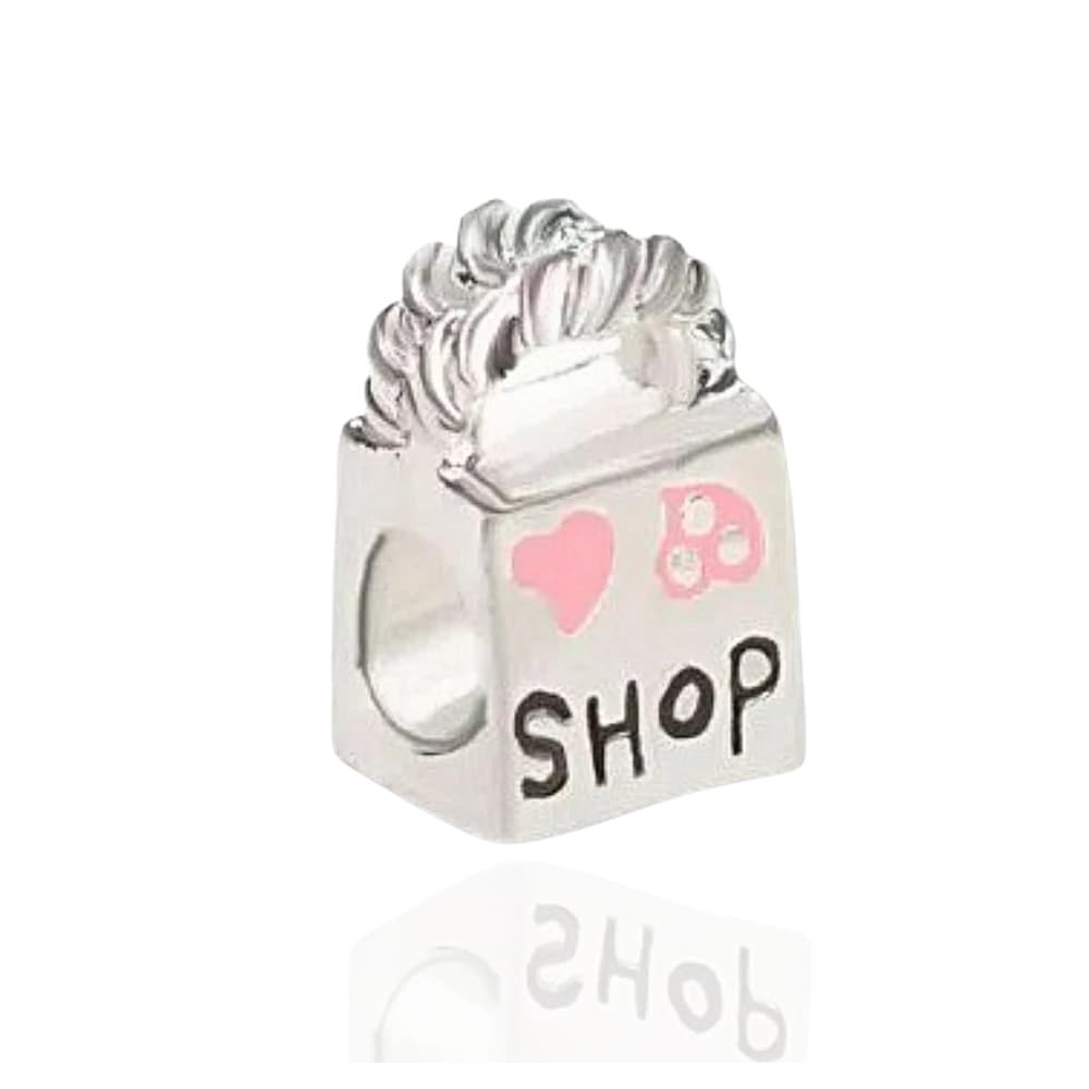 Berloque Bolsa Shop Banhado a Prata 925 Pingente Charm