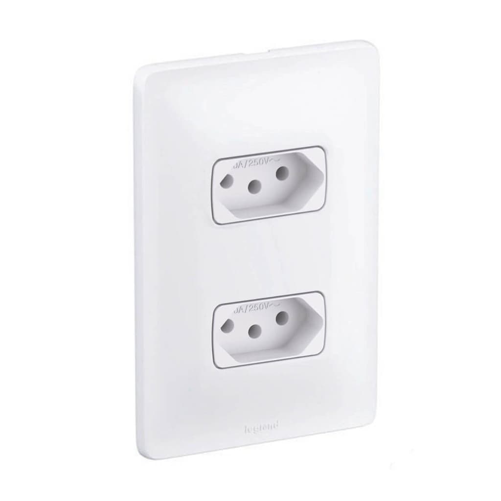 Kit Tomada 10a Dupla Com Placa E Suporte 4x2 Branco Zeffia Legrand