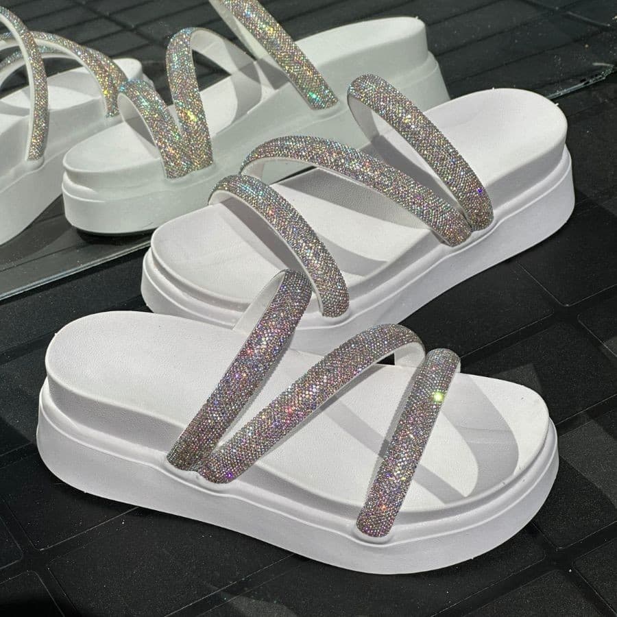 sandalia papete feminina strass brilho alta birken luxo papet brilhante lançamento