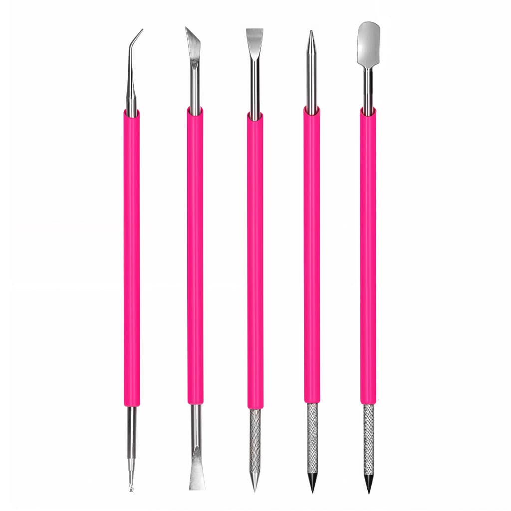Kit5 Palito Bastão Inox Aiko Cutelaria Manicure Pedicure Podologia Profissional Rosa