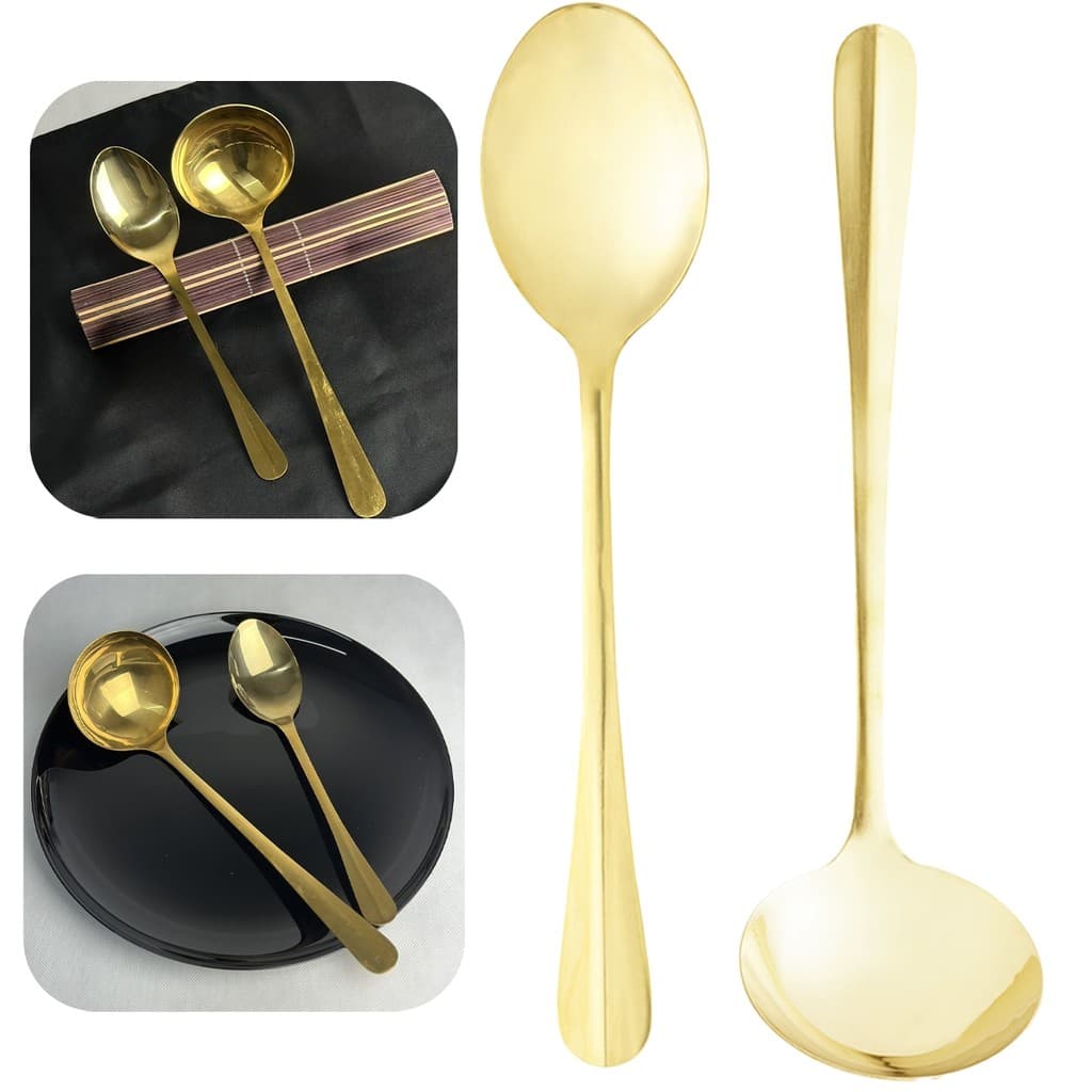 Kit 2 Utensilios de Cozinha Preparação Dourado Concha de Feijão e Colher de Arroz Inox Lyor