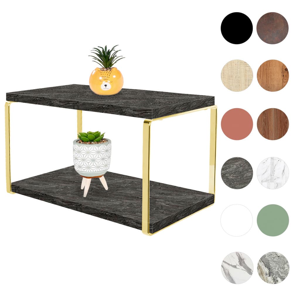Prateleira Dupla Com Suporte De Aço Piatina Dourado E Tampos Em MDF 20x40cm Móvel Decorativo Prateleira 2 Andares Quarto