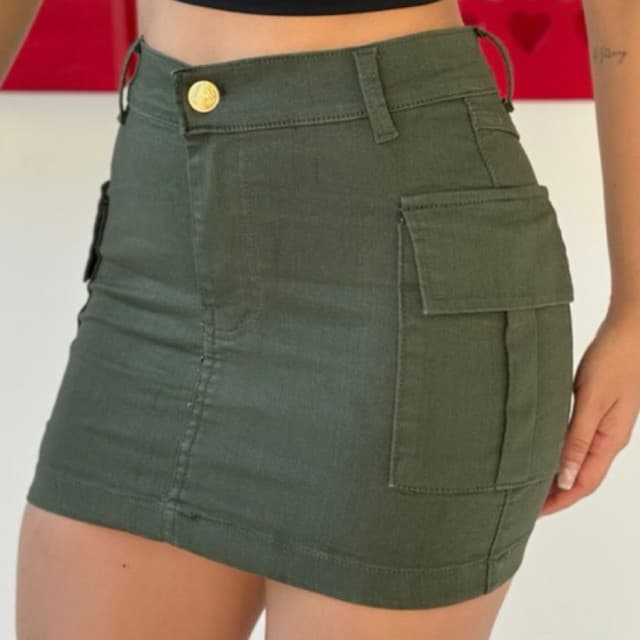 Saia Cargo Verde Curta Levanta Bumbum Com Elastano Moda Verão Blogueira Tendência