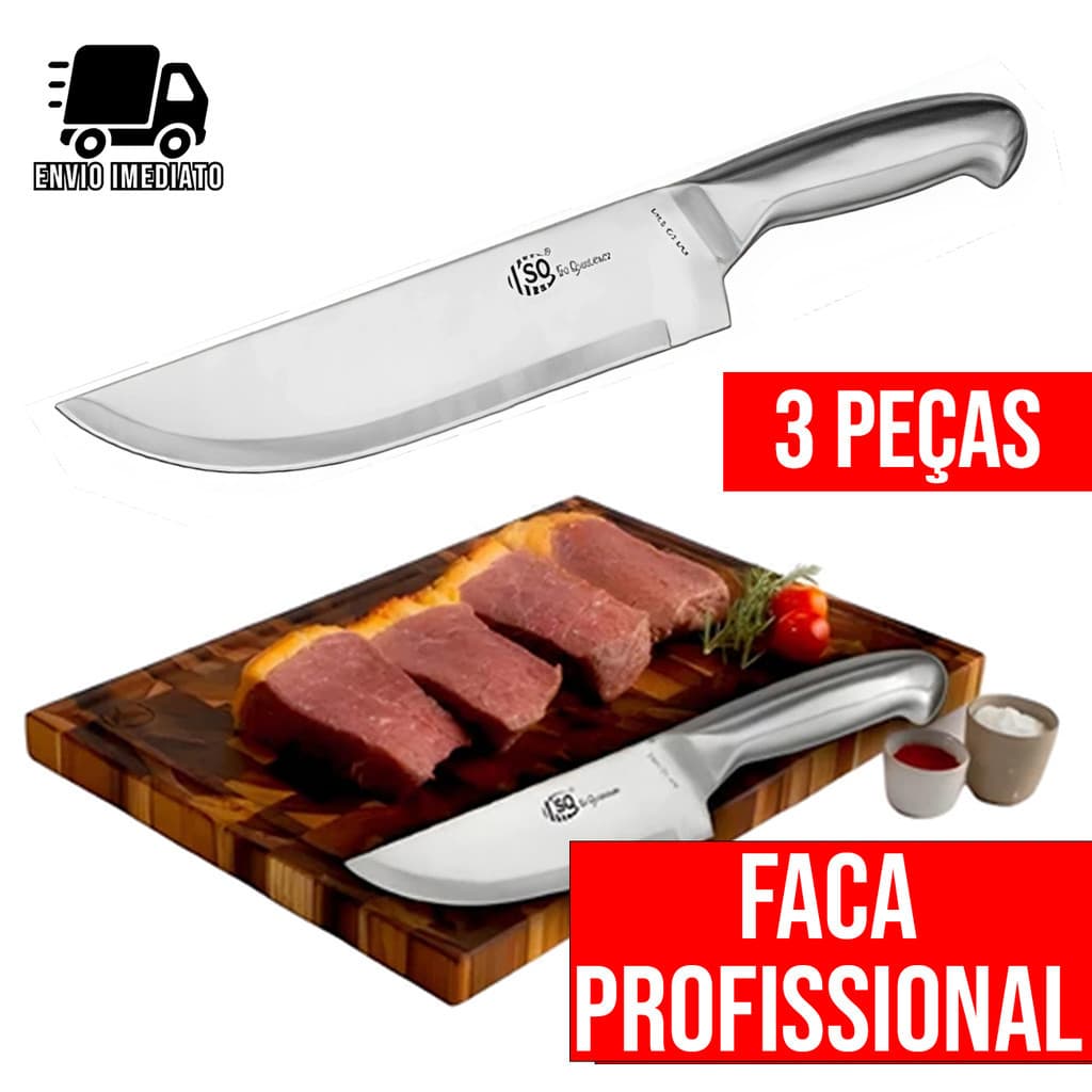 Kit 3 Faca Profissional Inox 6" Faca de Chef Cozinha Afiada Multiuso Alta Qualidade