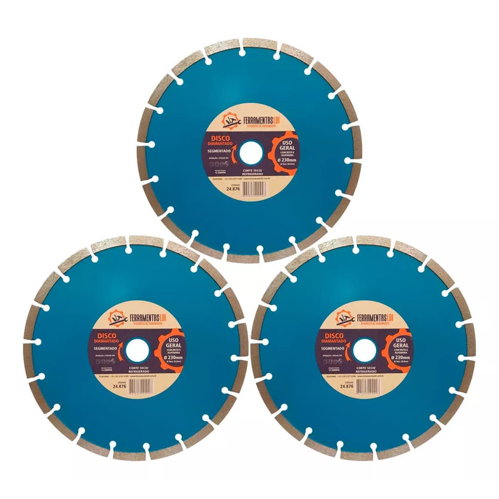 3 Disco Corte Diamantado Segmentado 230mm X22 Esmerilhadeira