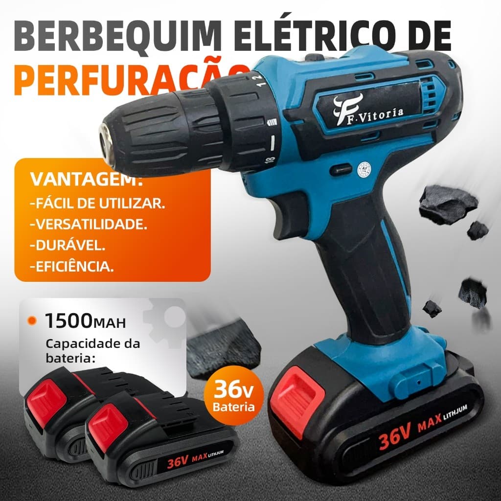Parafusadeira Furadeira de Impacto a Bateria Recarregável Sem Fio 48v 2 Baterias Com Maleta Completo