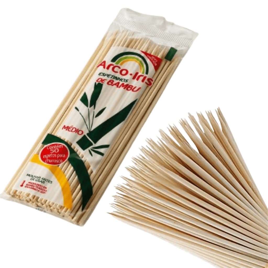 200 Palito de Bambu Espeto P/Churrasco Espetinho ARCO-ÍRIS 25 CM.