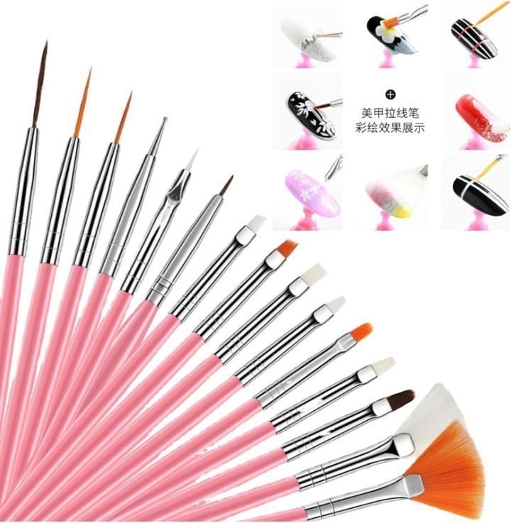 15 Pincéis Nail Art Pincel Profissional para Decoração de Unhas (S27)