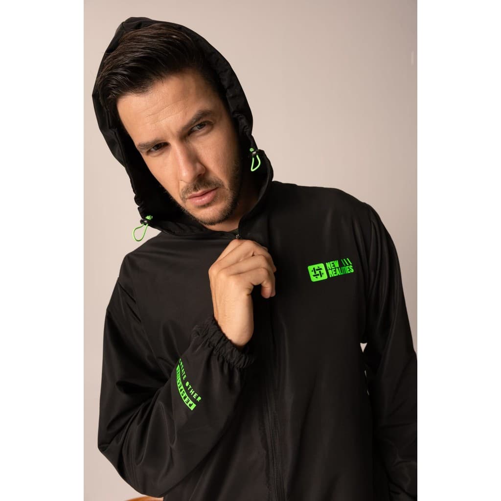 Jaqueta Corta Vento Masculina Stoff Sport Preta com Capuz | Leve e Confortável
