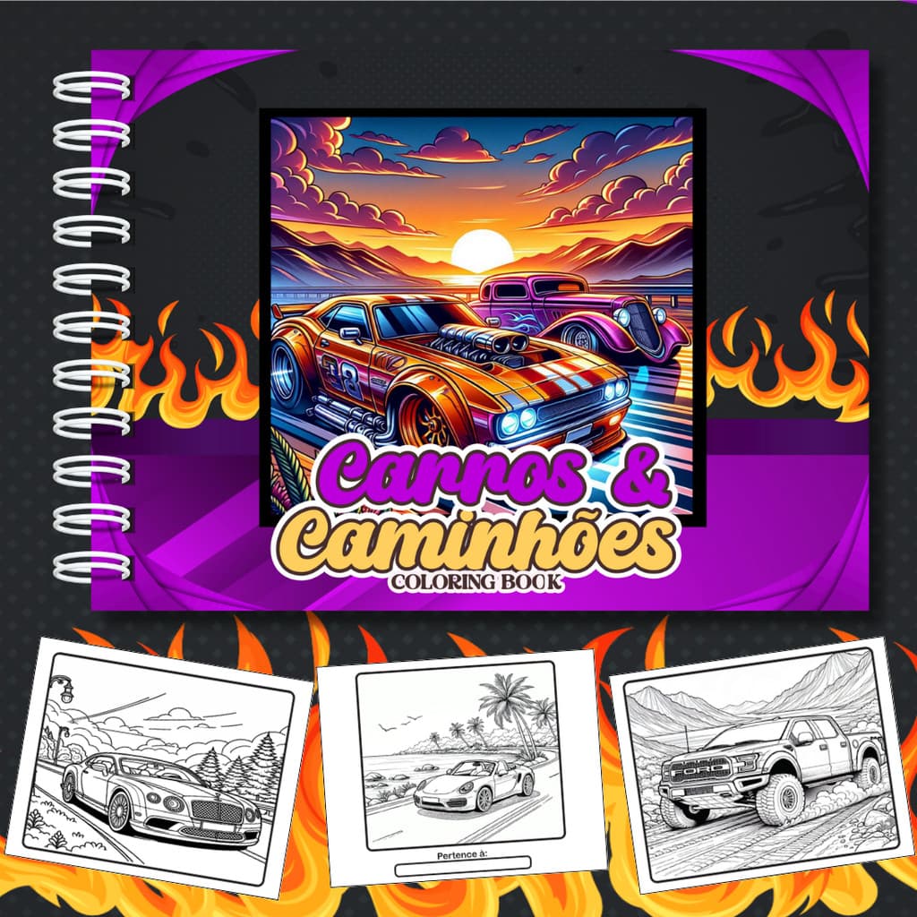 Livro De Colorir Carros e Caminhões Caderno Para Desenhar Livro De Pintar Fofa Tiktok Coloring Book