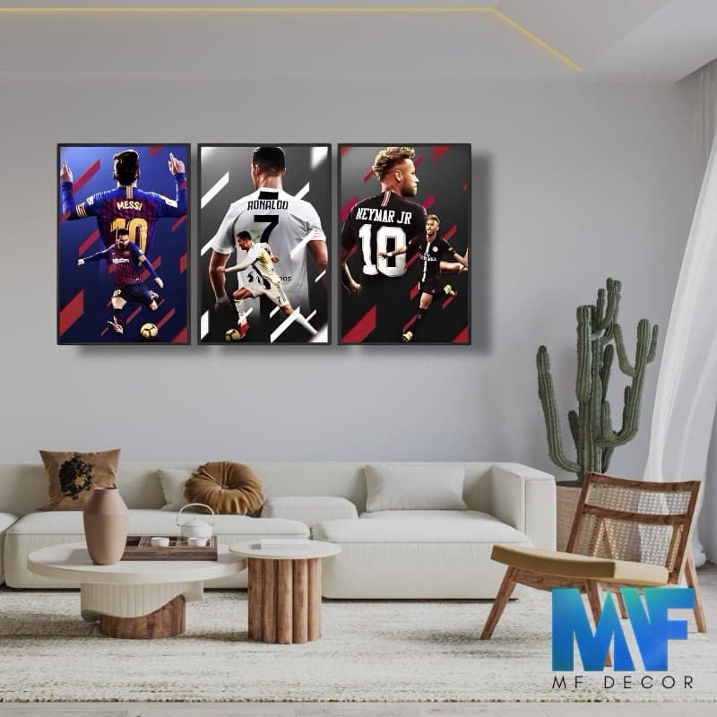 Quadros Decorativo Neymar Cristiano Ronaldo Messi Futebol Decoração Quarto Sala