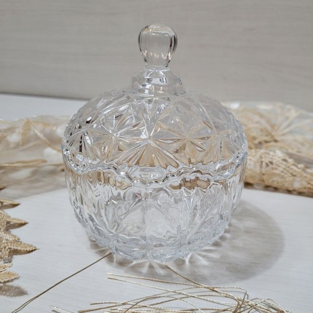 Bomboniere de Vidro Cristal com Tampa Grande 13cm Potiche Baleiro Decorativo