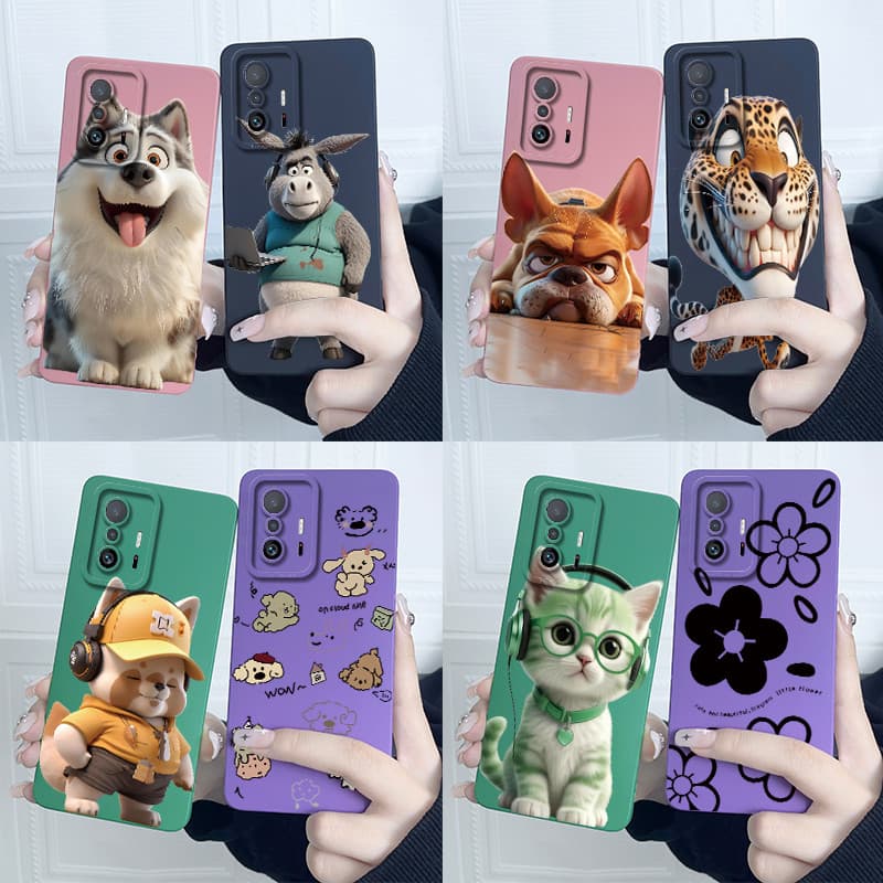 Capa Para Xiaomi 11T Pro 5G Embalagem Quadrada De Silicone Líquido Macio Bonito Dos Desenhos Animados Flores Bonitas Pro
