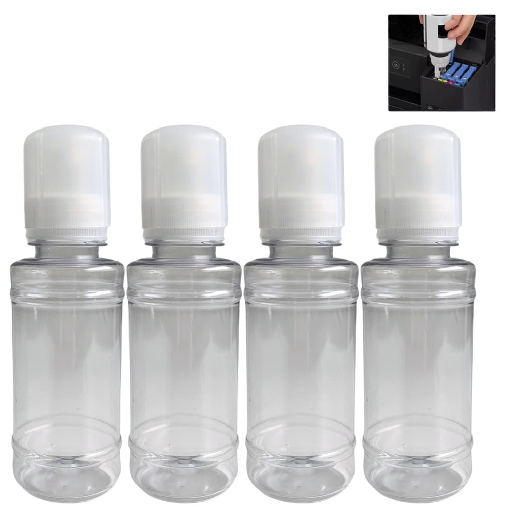 Kit 4 Frascos Vazio 150ml Bico Dosador De Tintas Impressoras