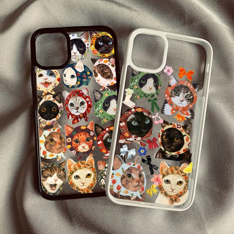 Gato Colorido Design Caso De Telefone Para iPhone 16 15 Pro Max 14 13 12 11 16e 7 8 Plus SE2 XS X XR Claro Duro À Prova