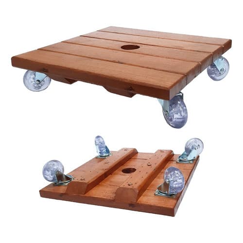 Suporte De Madeira Para Vasos  Quad 30cm  Rodízio Silicone