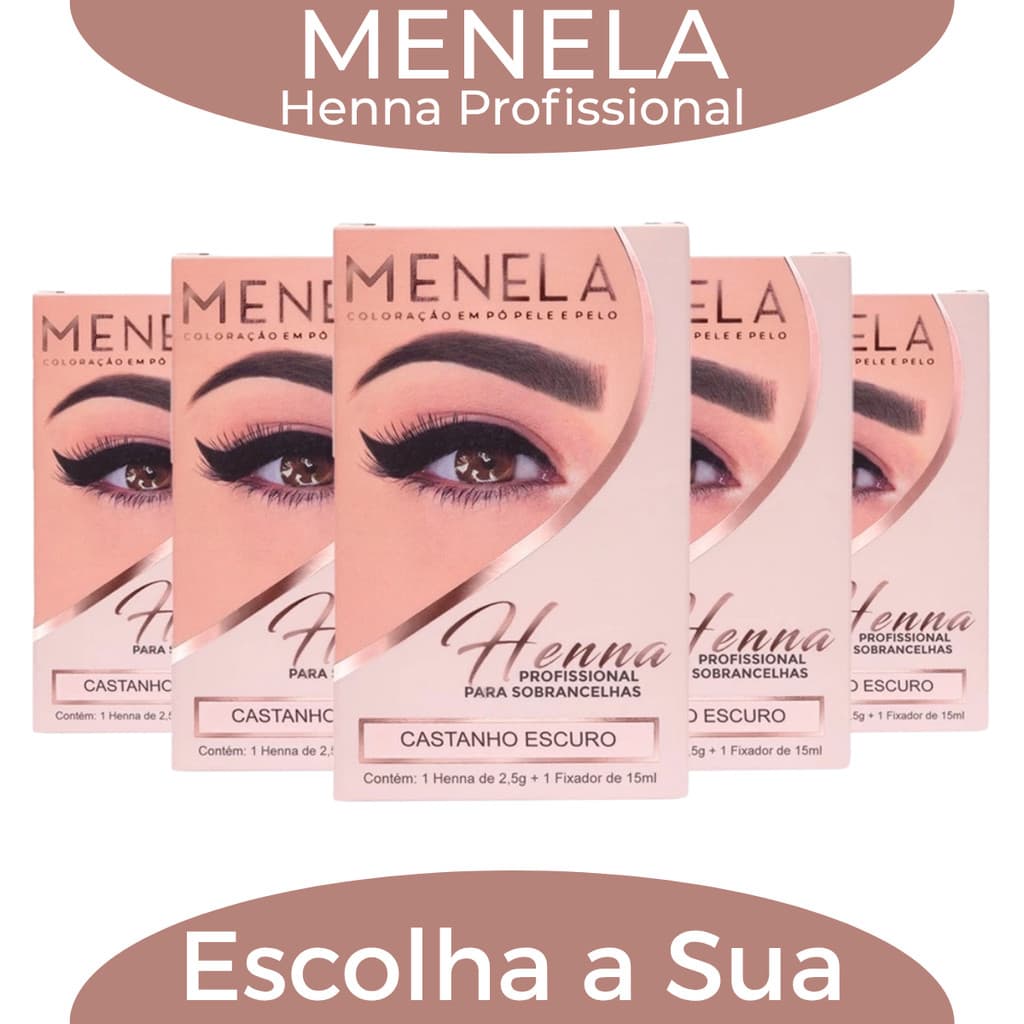 Henna Sobrancelha Menela Profissional 2,5 g Com Fixador - Escolha a Sua Cor