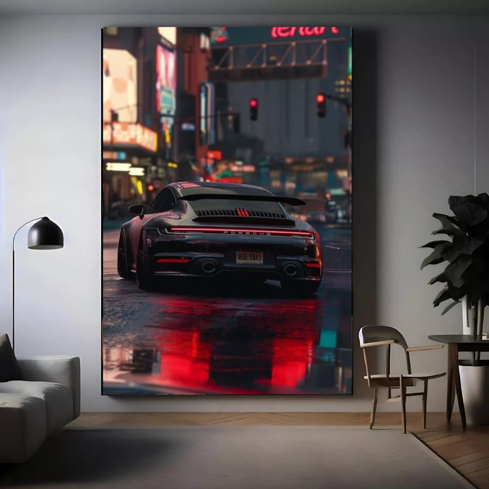 Quadro Decorativo Grande Carro Porshe Luxo 80x60cm Mosaico Sala Quarto Escritório