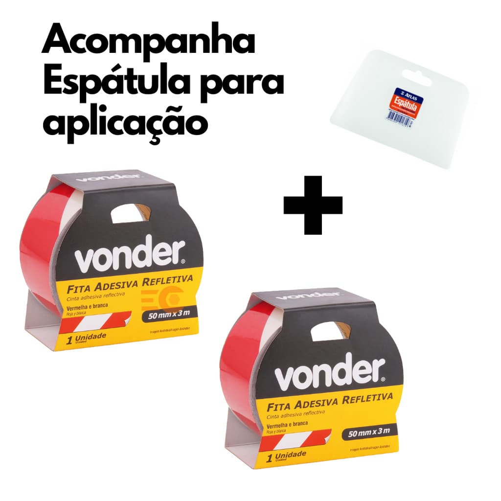 Kit 2 Fitas Zebradas Refletivas Adesivas 50 mm x 3 Metros Vermelho/Branco + Espatula