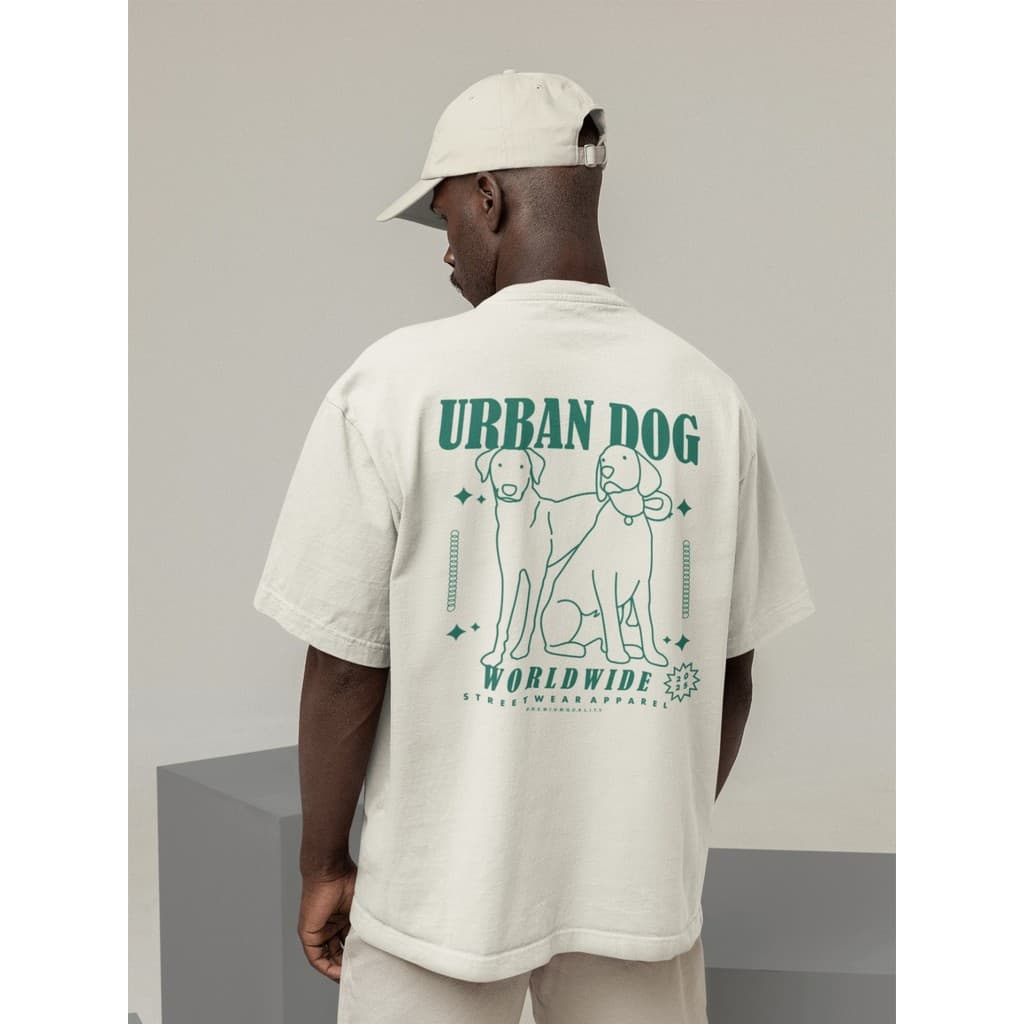 Camisa Camiseta Oversize Streetwear Masculino e Feminino 100% Algodão Treino  Dia a Dia Preto Off Whte Estampa URBAN DOG