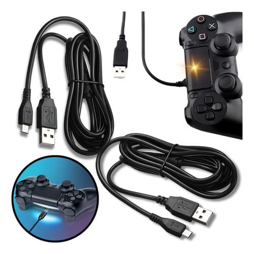 Kit 2 Cabos Reforçados De Controle Ps4 Carrega E Sincroniza