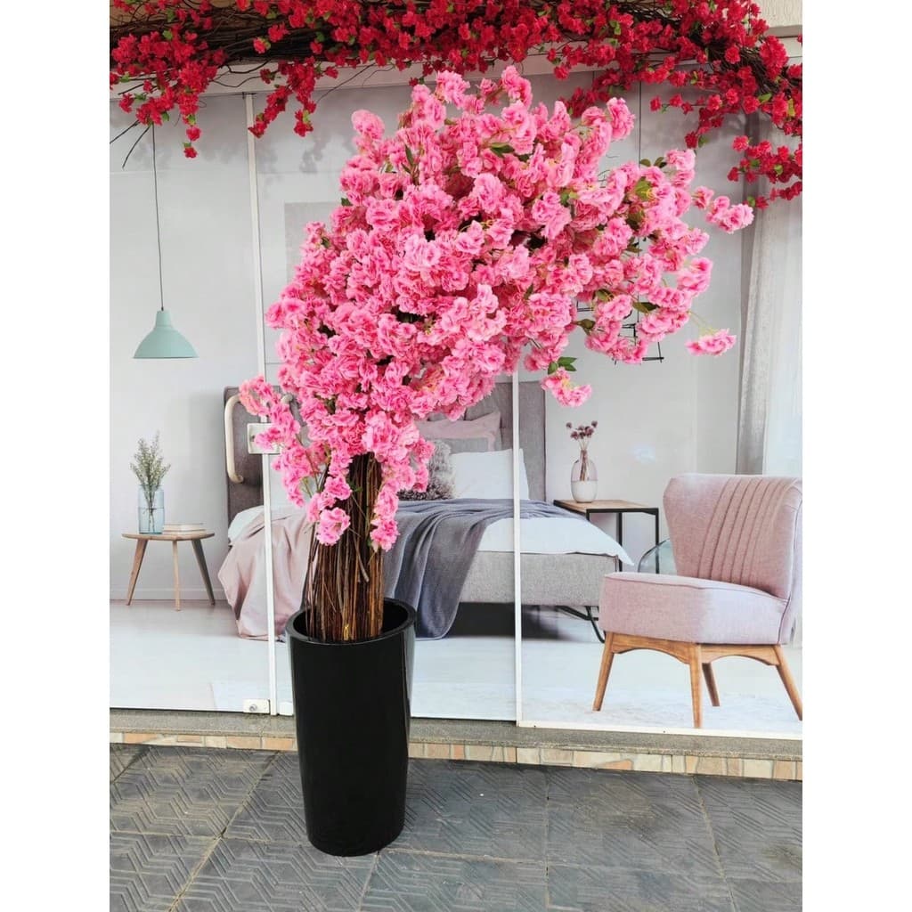 Arvore Curvada Rosa Delicada Premium 1.5mt Flores Cerejeiras