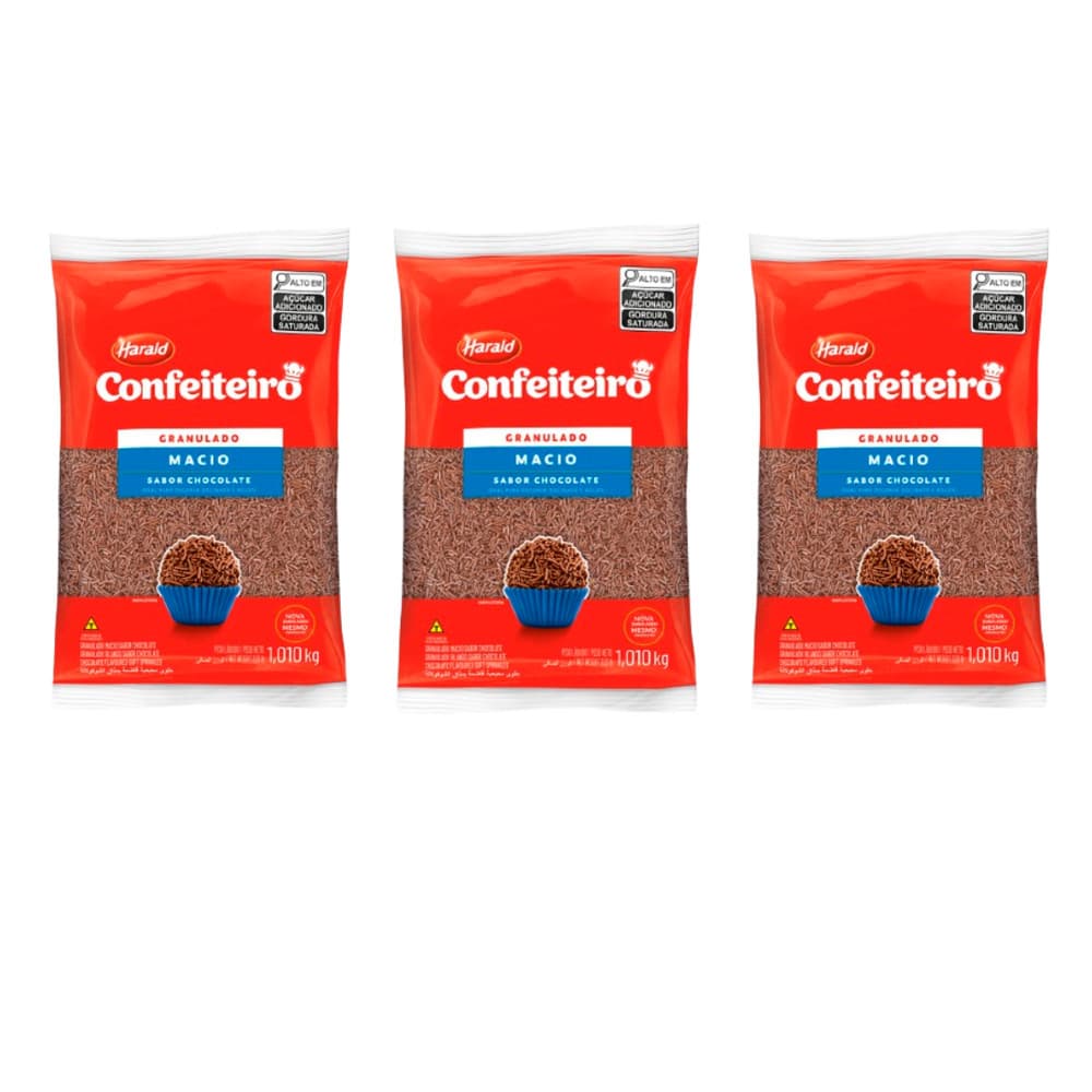 Kit 03 Unidades Granulado Macio Confeiteiro Sabor Chocolate 1,010kg