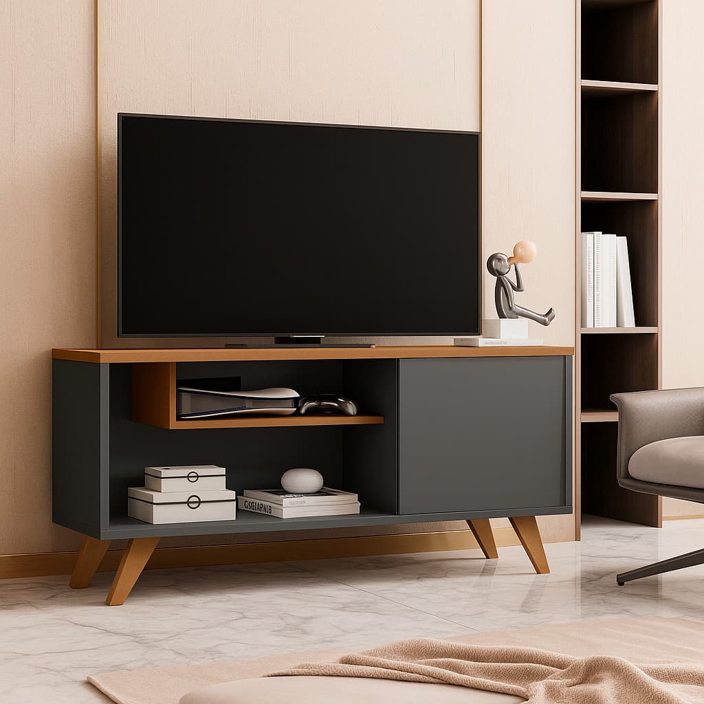 Rack Bancada 1 porta e nicho Pés palito P/ Tvs Até 43 Eitor - Cores - Comprar Moveis em casa