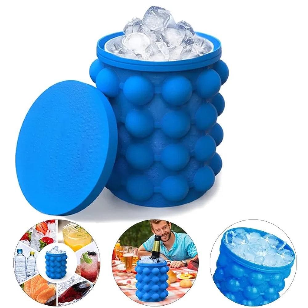 FORMA DE GELO SILICONE GIGANTE 120 CUBOS COM BALDE SUPORTE PARA GARRAFA LATINHA SORVETE 4 EM 1