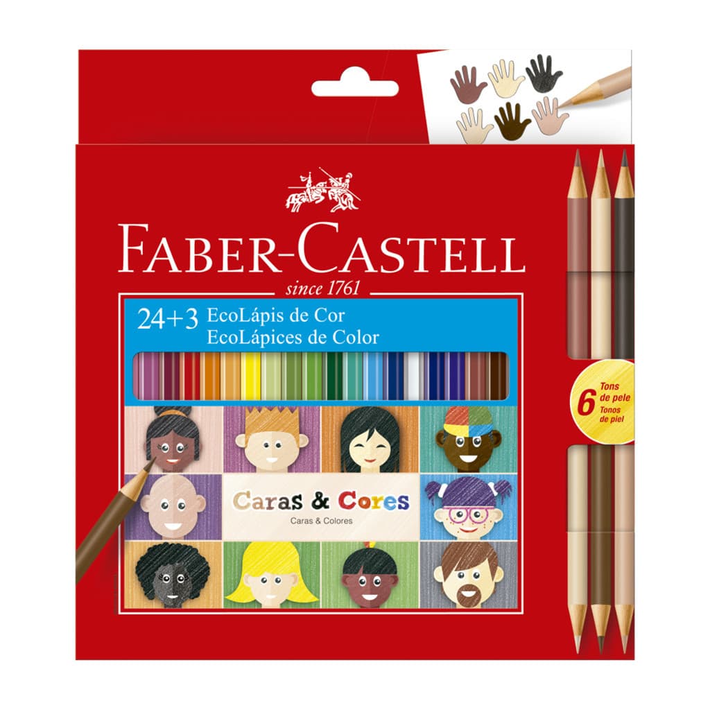 Lápis de Cor EcoLápis Caras e Cores 24 Cores + 3 Lápis Tons de Peles FABER-CASTELL