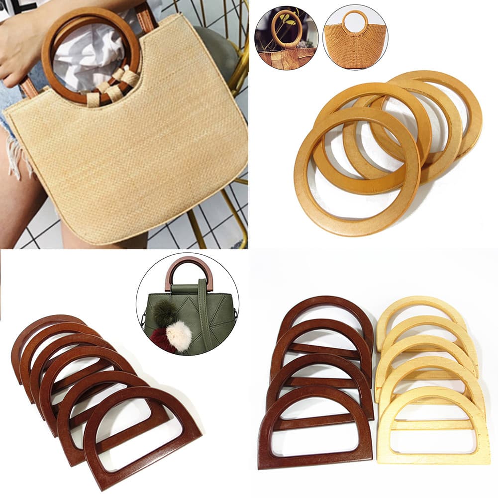 1 Pcs Saco Redondo Forma De Madeira Alça Substituição DIY Bolsa Anel Suportes Acessórios
