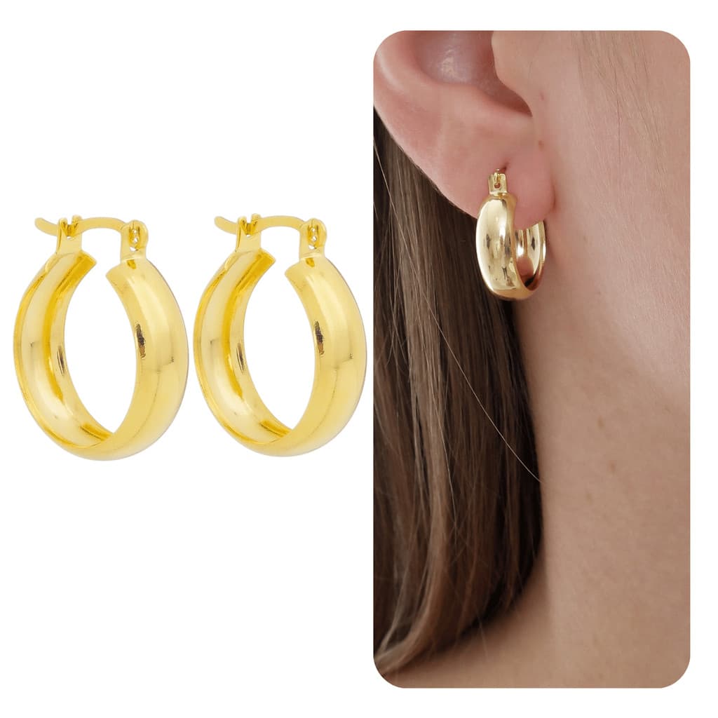 Argola de Gancho Folheada Ouro 18K Feminina Antialérgica