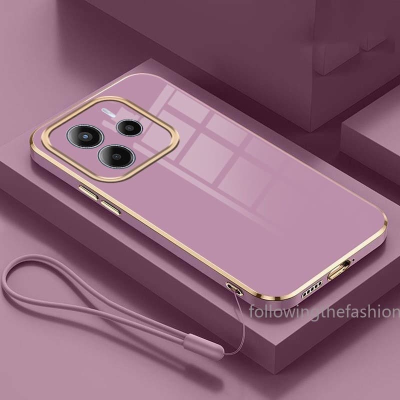 Invólucro Para Redmi Note 14 4G Note14 Pro 5G 14Pro + Luxo Bordas Quadradas Chapeamento Volta TPU Caso Macio Com Cordão