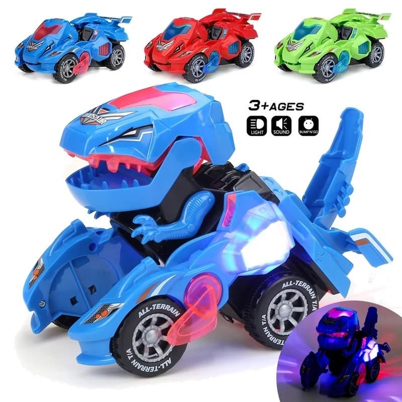 Carro Dinossauro Vira Robô Dino T-rex Com Luz Som  Bate - Volta