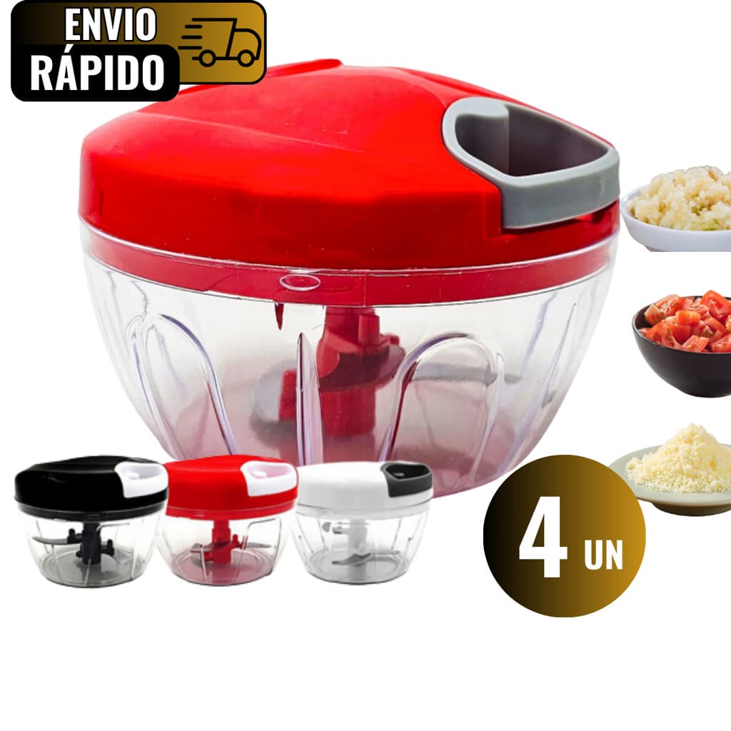 Conjunto 4 Unidades Processador de Alimentos 500 ML Tritura Alho Tempero Legume Vegetal Cebola